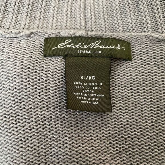 Eddie Bauer Open Front Knit Cardigan Sweater Linen Cotton Blend Gray X-Large XL - Picture 10 of 10